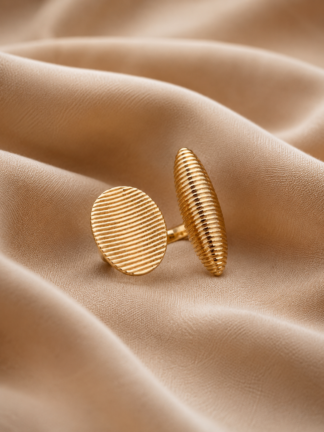 Geometric Textured Gold Adjustable Statement Ring