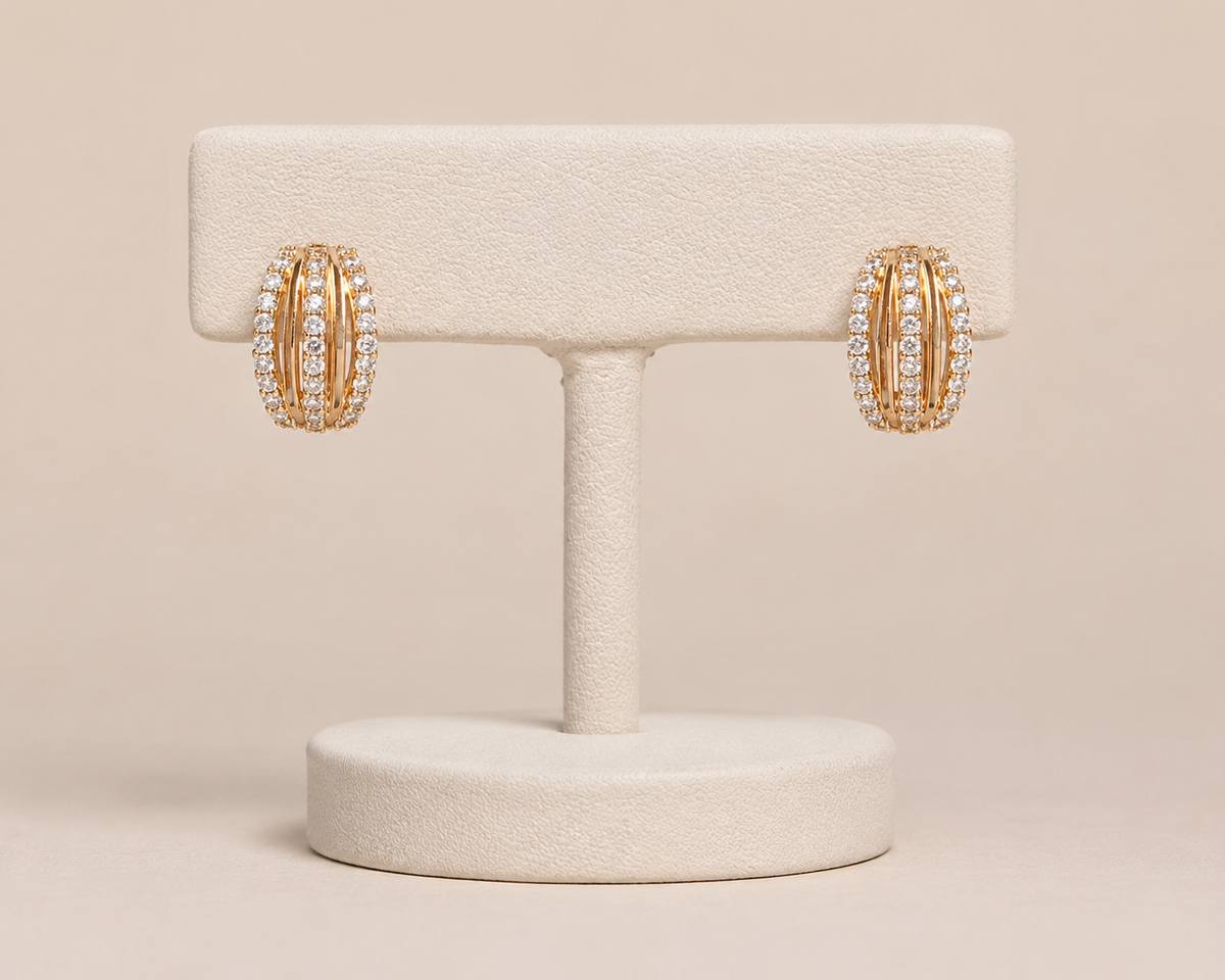 Rose Gold & Diamond Multi-Row Hoop Earrings