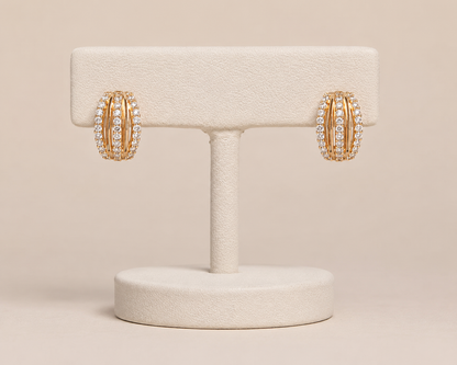 Rose Gold & Diamond Multi-Row Hoop Earrings