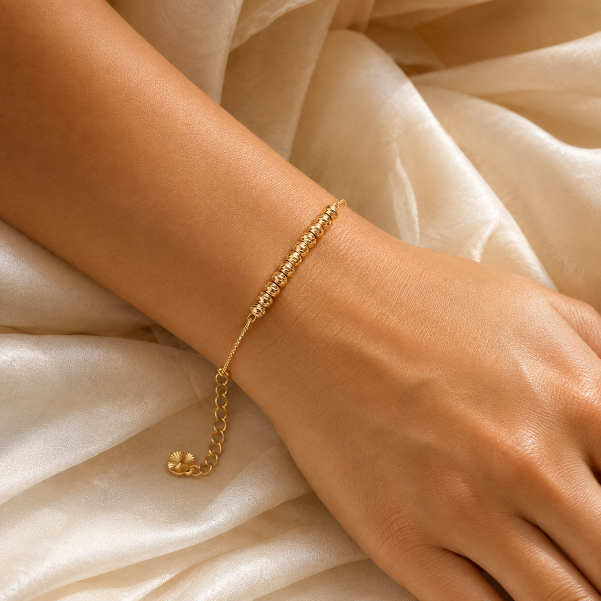 Textured Gold-Tone Beaded Bracelet - Stainless Steel