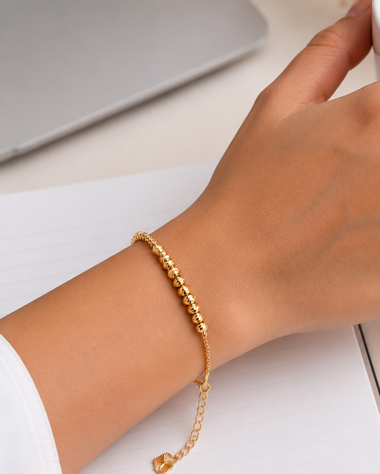 Textured Gold-Tone Beaded Bracelet