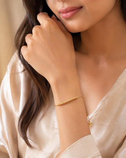 Textured Gold-Tone Beaded Bracelet - Stainless Steel