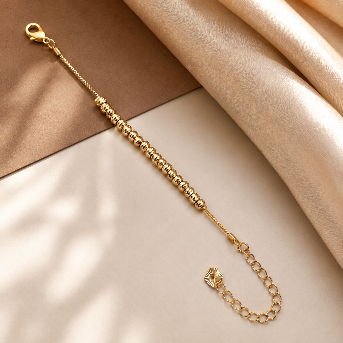 Textured Gold-Tone Beaded Bracelet - Stainless Steel