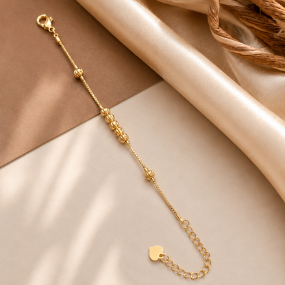 Delicate Gold-Tone Cluster Bead Bracelet - Stainless Steel