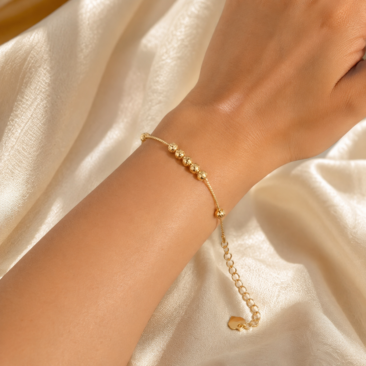 Delicate Gold-Tone Cluster Bead Bracelet - Stainless Steel