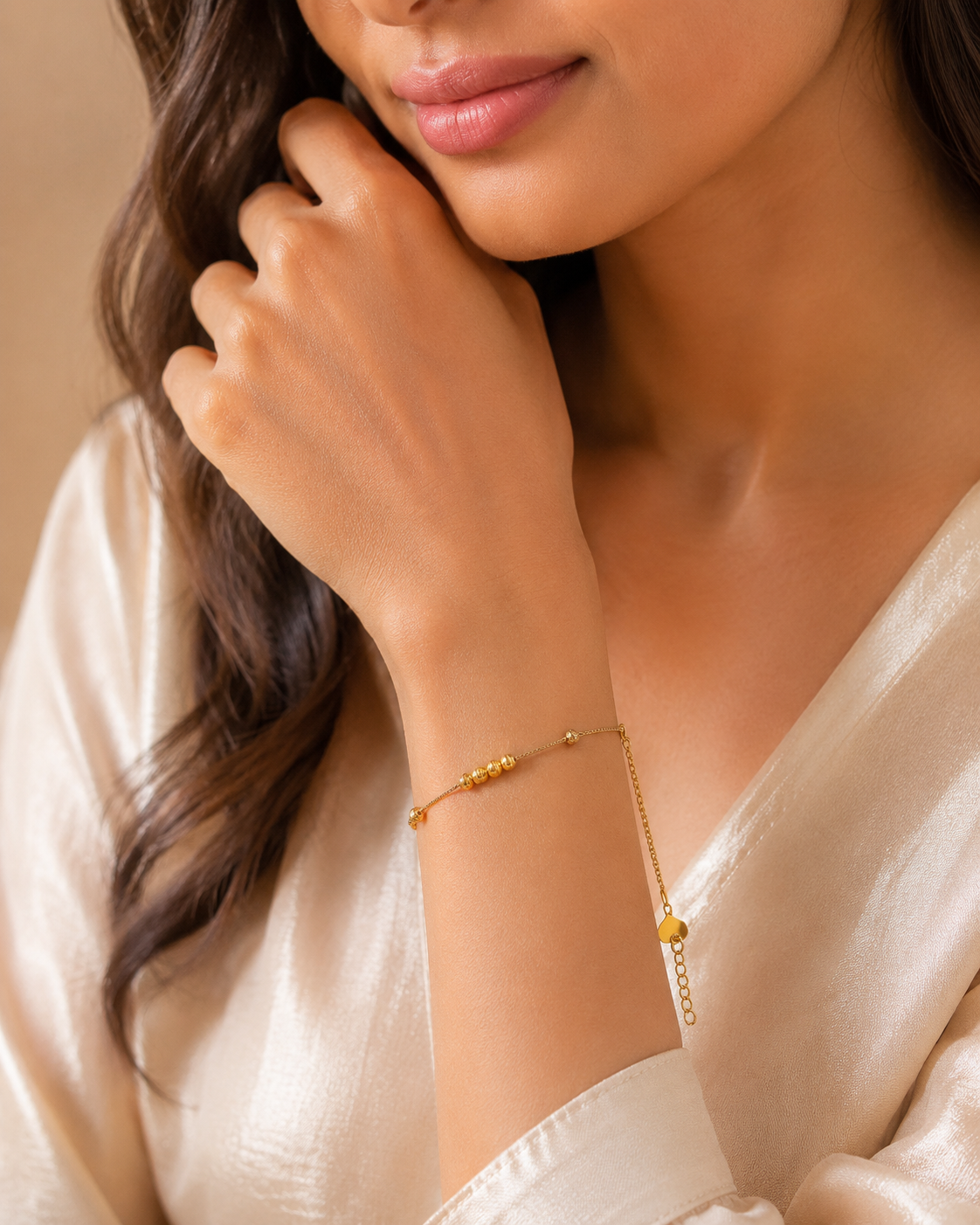 Delicate Gold-Tone Cluster Bead Bracelet - Stainless Steel
