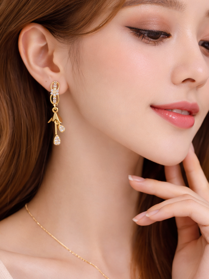 Buy 1 Get 1 Free -American Diamond Rose Gold Fancy Bali Earrings - BALI - Belleza Jewels