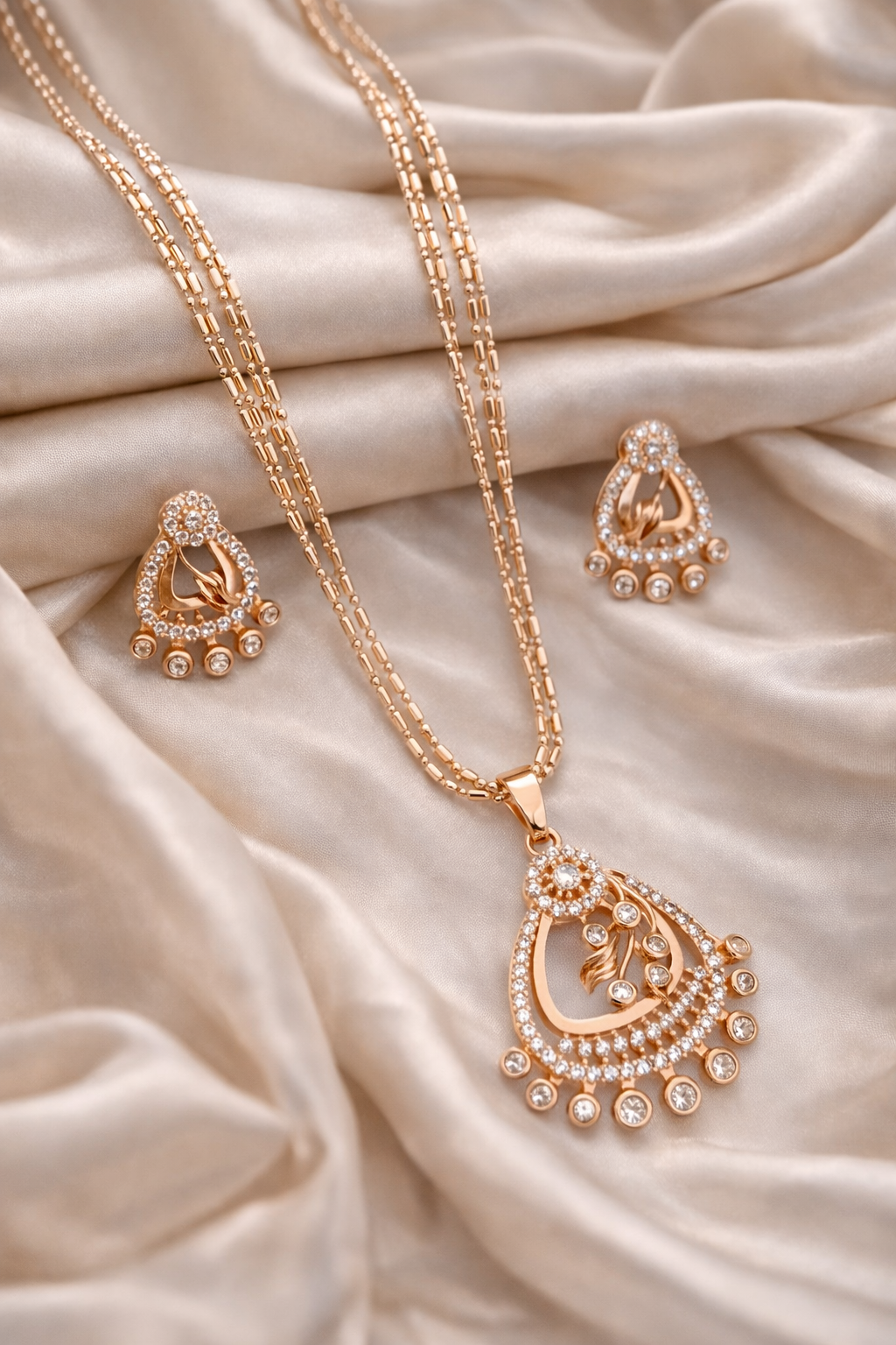 Rose Gold Traditional Pearl Drop Pendant Set - Pendant Set - Belleza Jewels