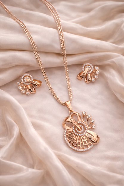 Abstract Floral CZ Pendant Necklace - Pendant Set - Belleza Jewels