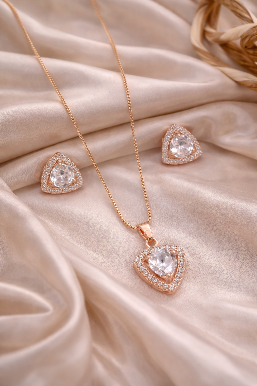 Trinity Triangle Pendant Necklace - Pendant Set - Belleza Jewels