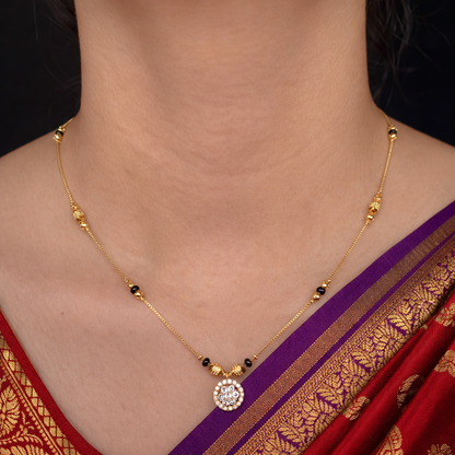 Buy 1 Get 1 Free - Classic Solitaire Circle Pendant Black Bead Mangalsutra - Mangalsutra - Belleza Jewels