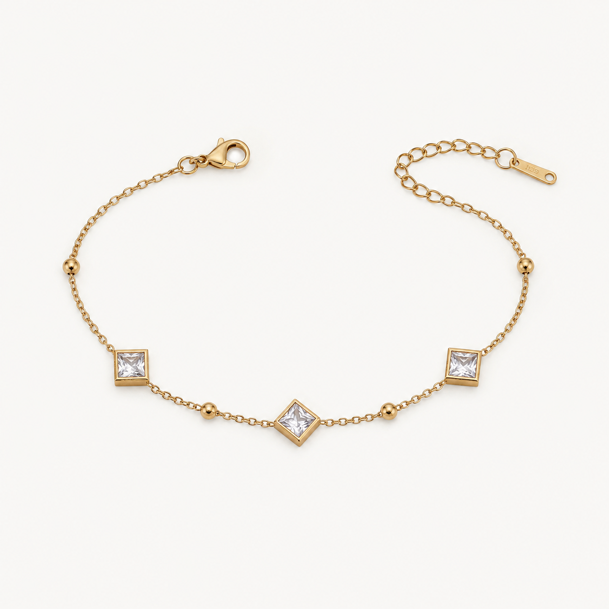 Gold Princess Cut Crystal Adjustable Bracelet