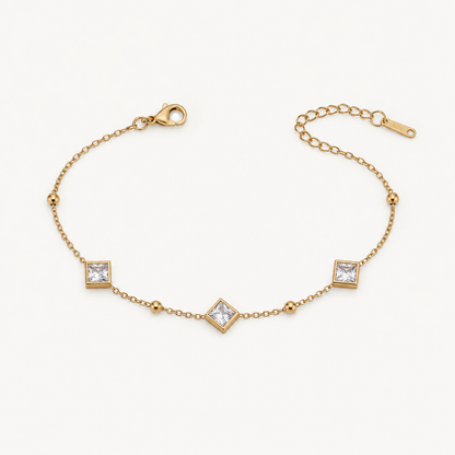 Gold Princess Cut Crystal Adjustable Bracelet