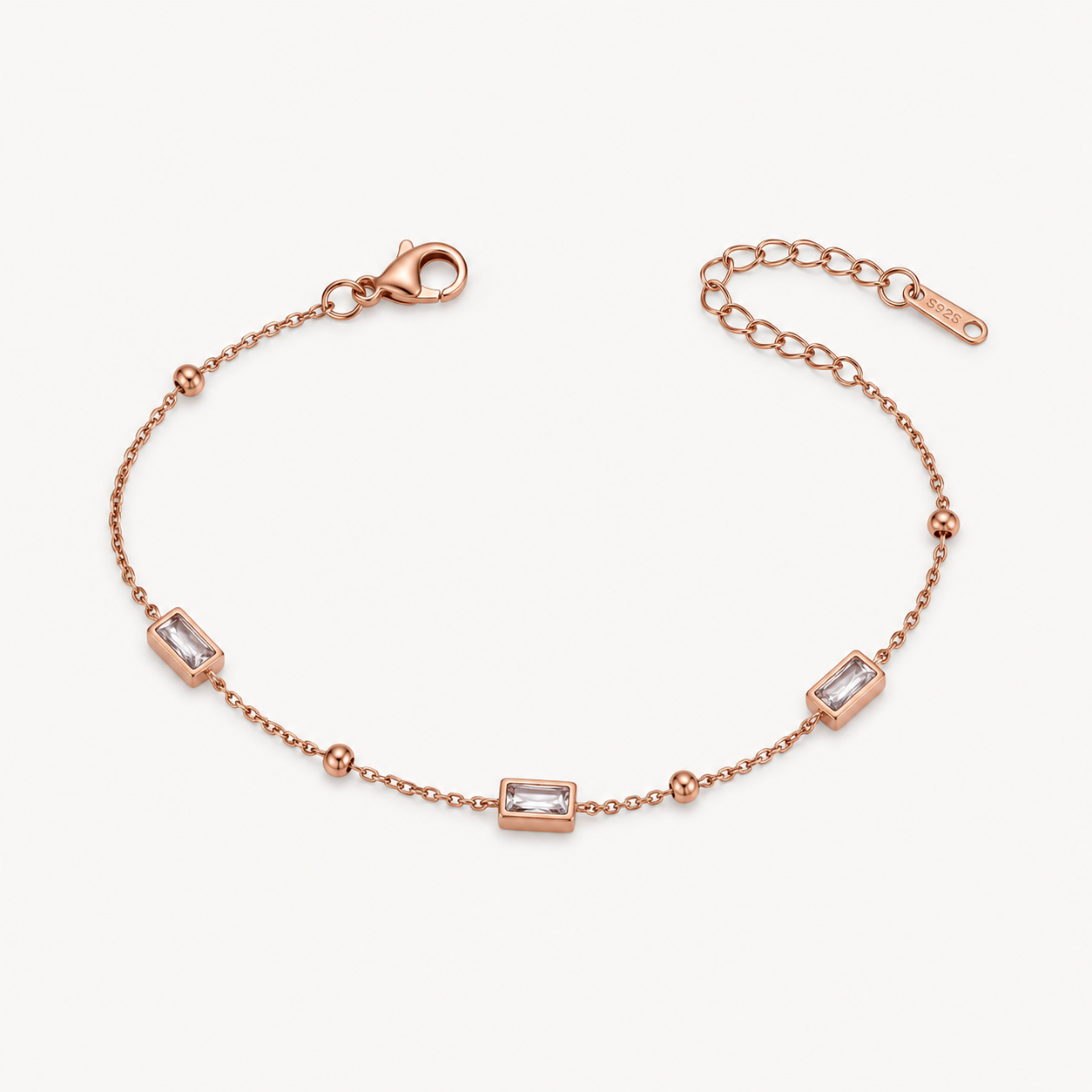 Rose Gold Baguette Crystal Adjustable Bracelet