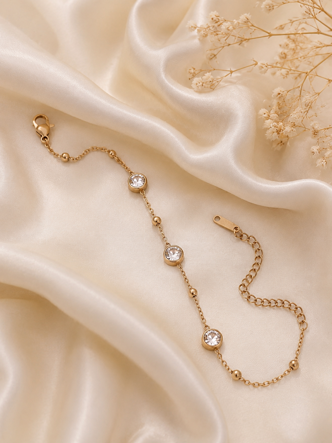 Gold Round Crystal Chain Bracelet for Women