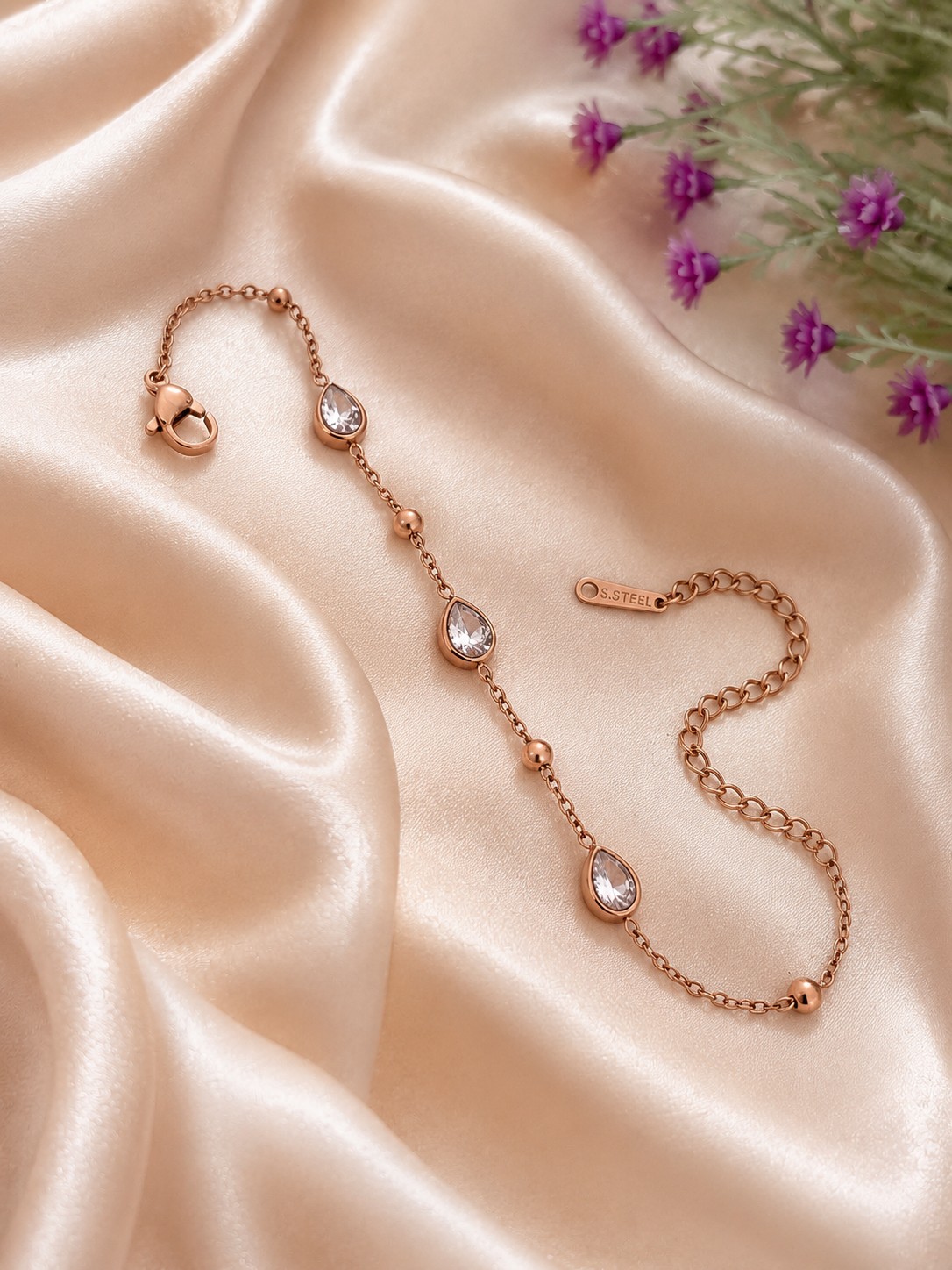 Rose Gold Teardrop Crystal Bracelet for Women