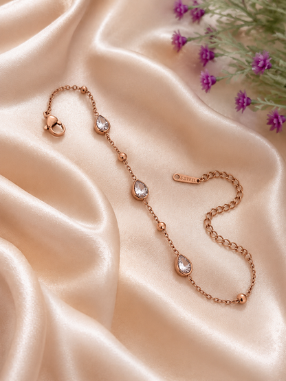 Rose Gold Teardrop Crystal Bracelet for Women