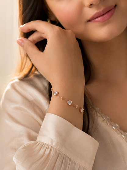 Rose Gold Heart Crystal Adjustable Bracelet
