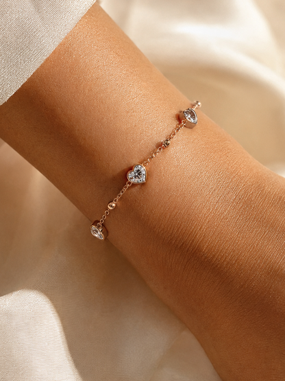 Rose Gold Heart Crystal Adjustable Bracelet