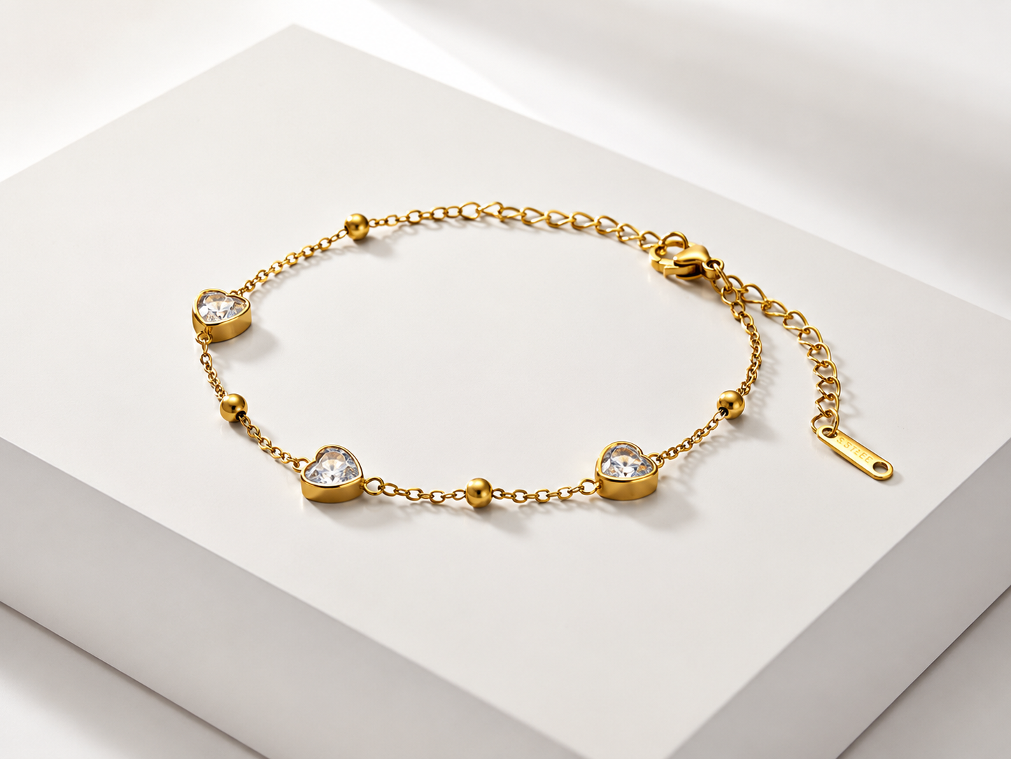 Gold Heart Crystal Adjustable Bracelet