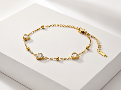 Gold Heart Crystal Adjustable Bracelet