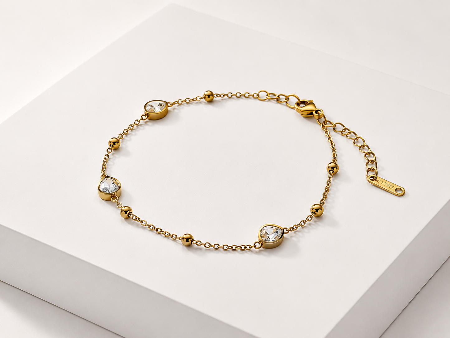 Gold Teardrop Crystal Chain Bracelet for Women