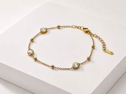 Gold Teardrop Crystal Chain Bracelet for Women