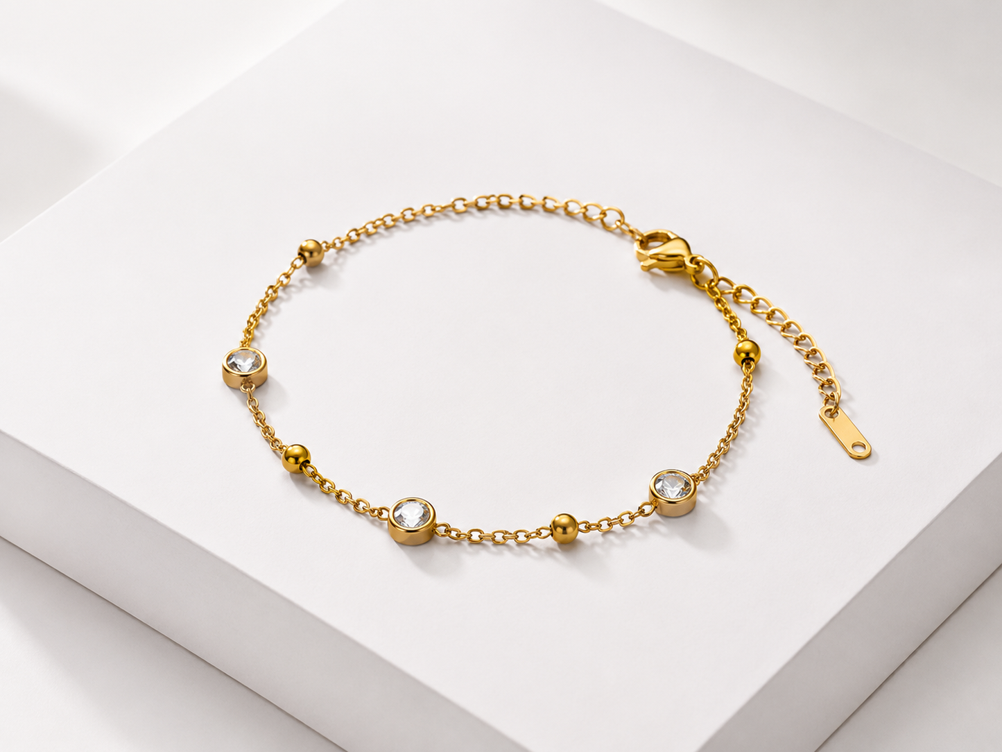 Gold Round Crystal Chain Bracelet for Women