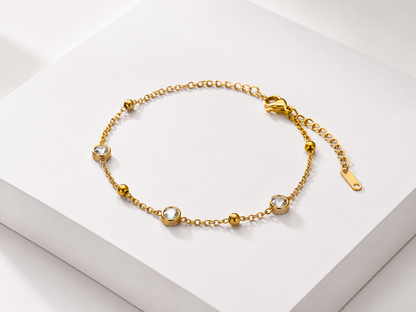 Gold Round Crystal Chain Bracelet for Women