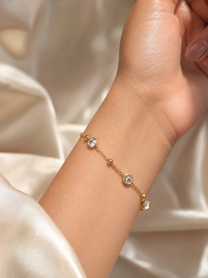 Gold Round Crystal Chain Bracelet for Women