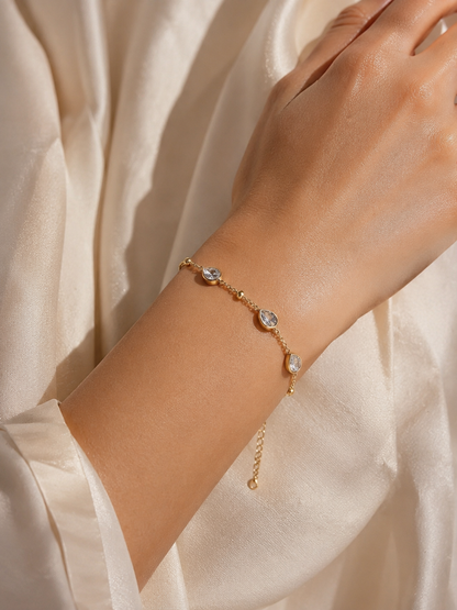 Gold Teardrop Crystal Chain Bracelet for Women