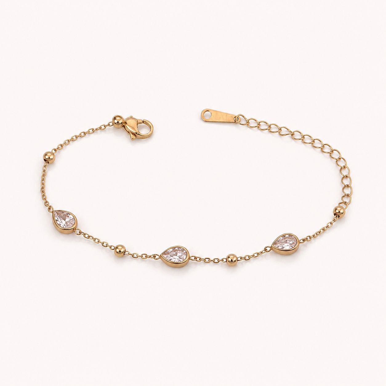 Gold Teardrop Crystal Chain Bracelet for Women
