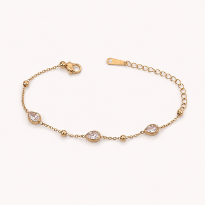 Gold Teardrop Crystal Chain Bracelet for Women