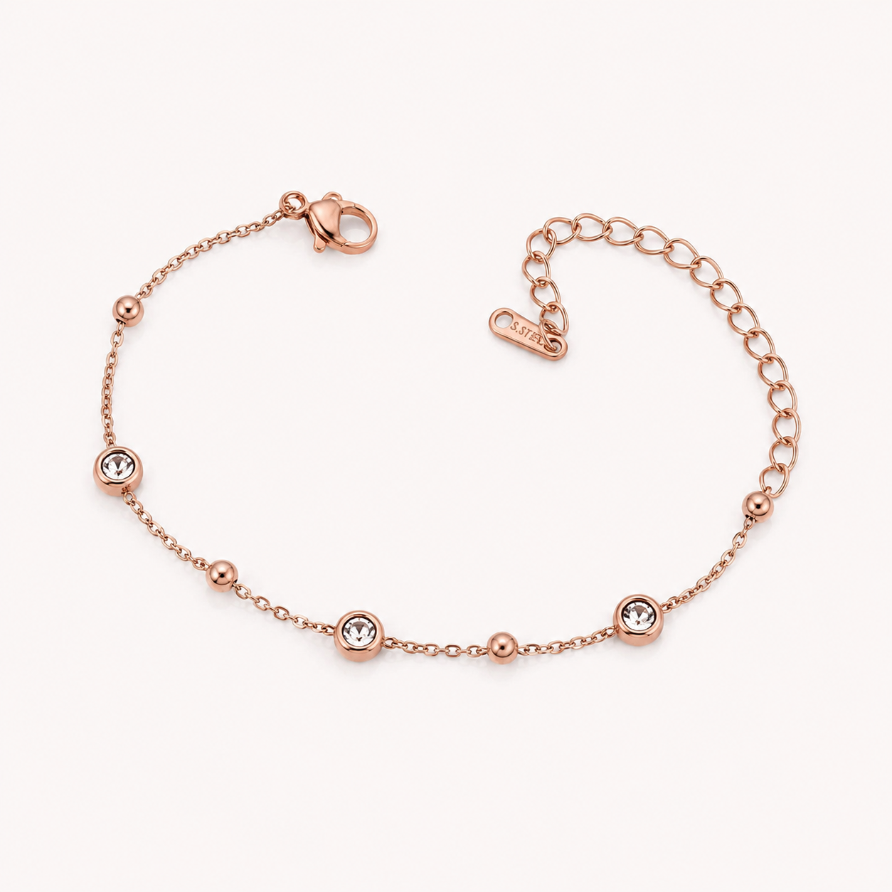 Rose Gold Round Crystal Chain Bracelet for Women