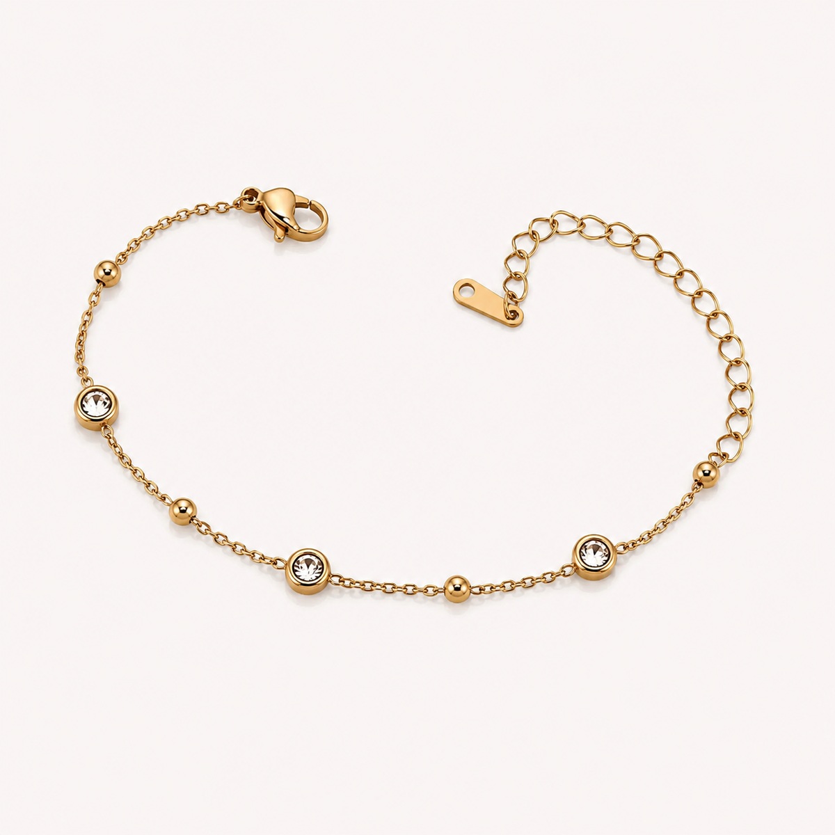 Gold Round Crystal Chain Bracelet for Women