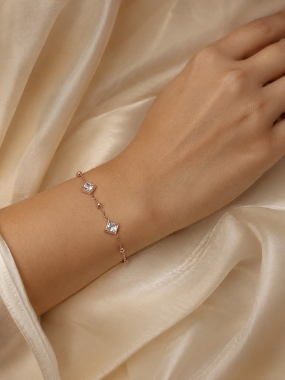 Rose Gold Princess Cut Crystal Adjustable Bracelet