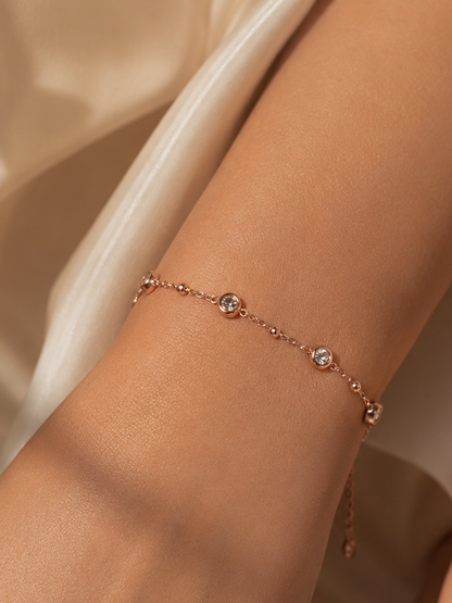 Rose Gold Round Crystal Chain Bracelet for Women