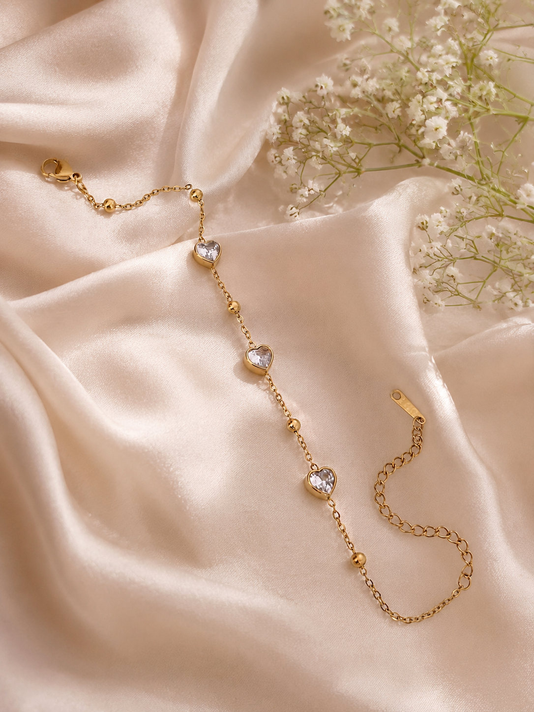 Gold Heart Crystal Adjustable Bracelet