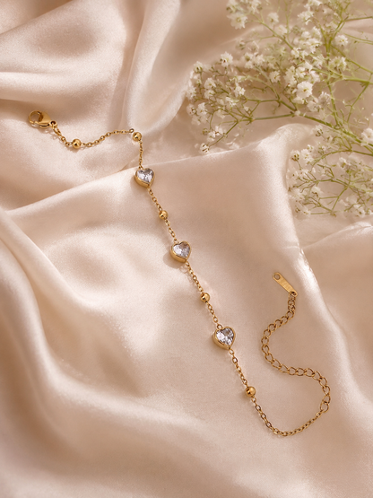 Gold Heart Crystal Adjustable Bracelet