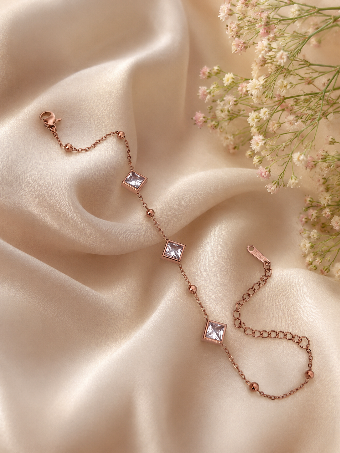 Rose Gold Princess Cut Crystal Adjustable Bracelet