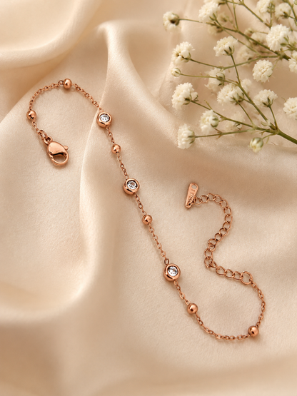 Rose Gold Round Crystal Chain Bracelet for Women
