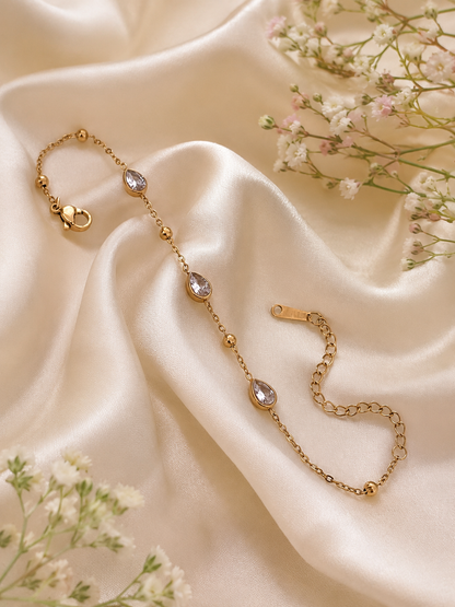 Gold Teardrop Crystal Chain Bracelet for Women