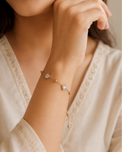 Gold Princess Cut Crystal Adjustable Bracelet