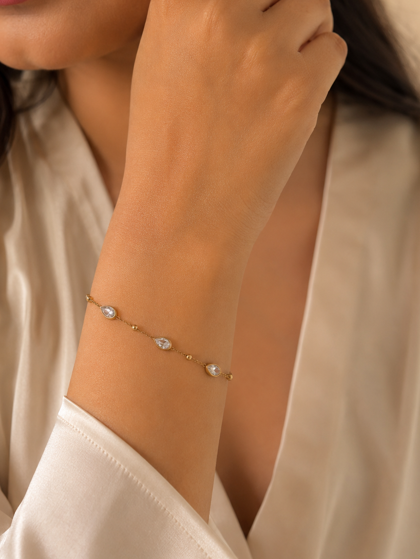 Gold Teardrop Crystal Chain Bracelet for Women