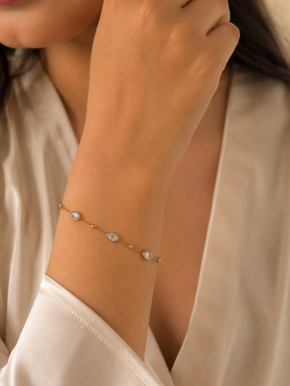 Gold Teardrop Crystal Chain Bracelet for Women