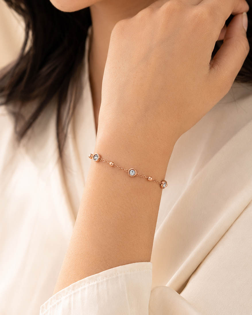 Rose Gold Round Crystal Chain Bracelet for Women