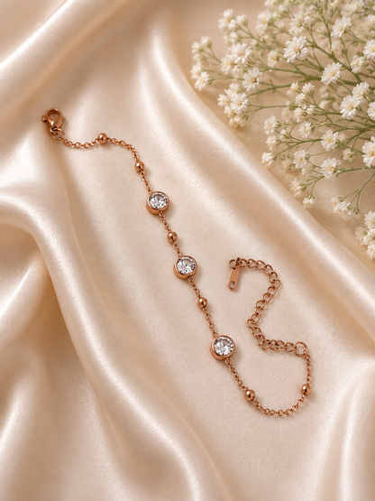 Rose Gold Round Crystal Adjustable Bracelet