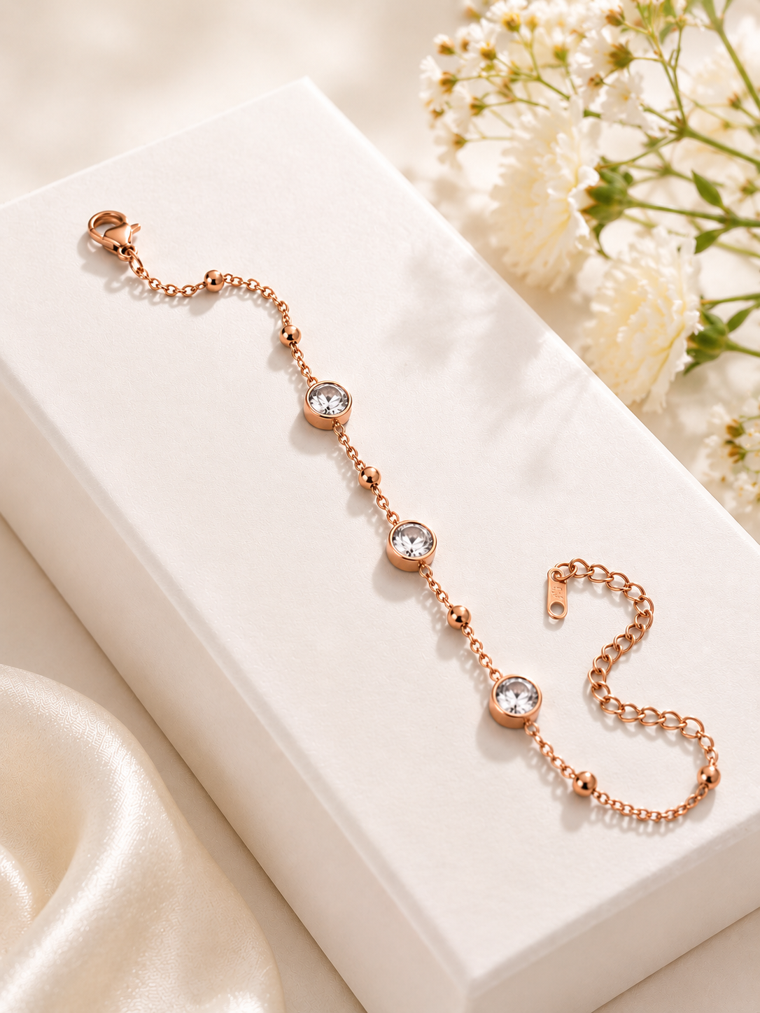 Rose Gold Round Crystal Adjustable Bracelet