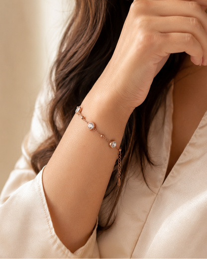 Rose Gold Round Crystal Adjustable Bracelet