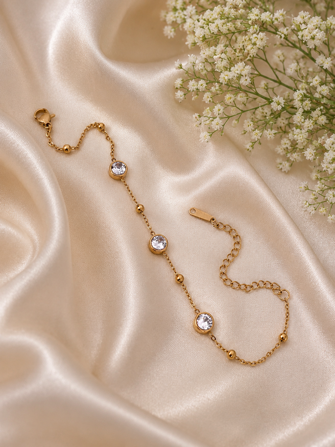 Gold Round Crystal Adjustable Bracelet